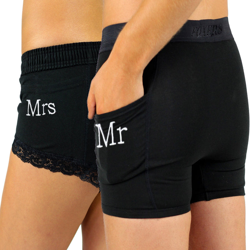 Black boxer briefs with MRS embroidered in white
