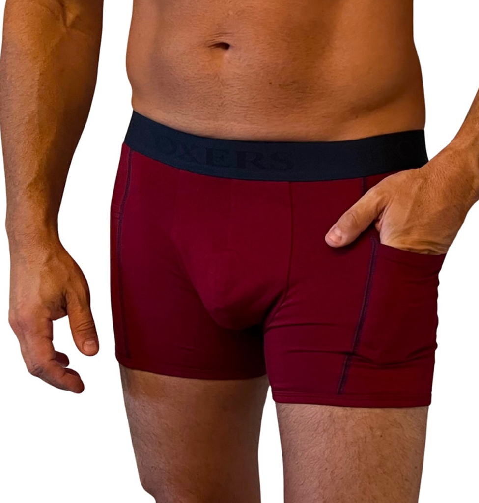 Men's Dark Red and Navy Boxer Briefs with Pockets