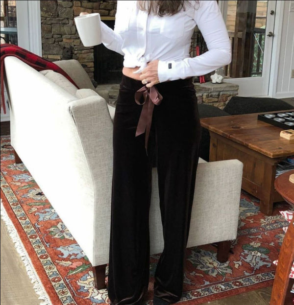 Chocolate Velvet FOXERS Palazzo Pants