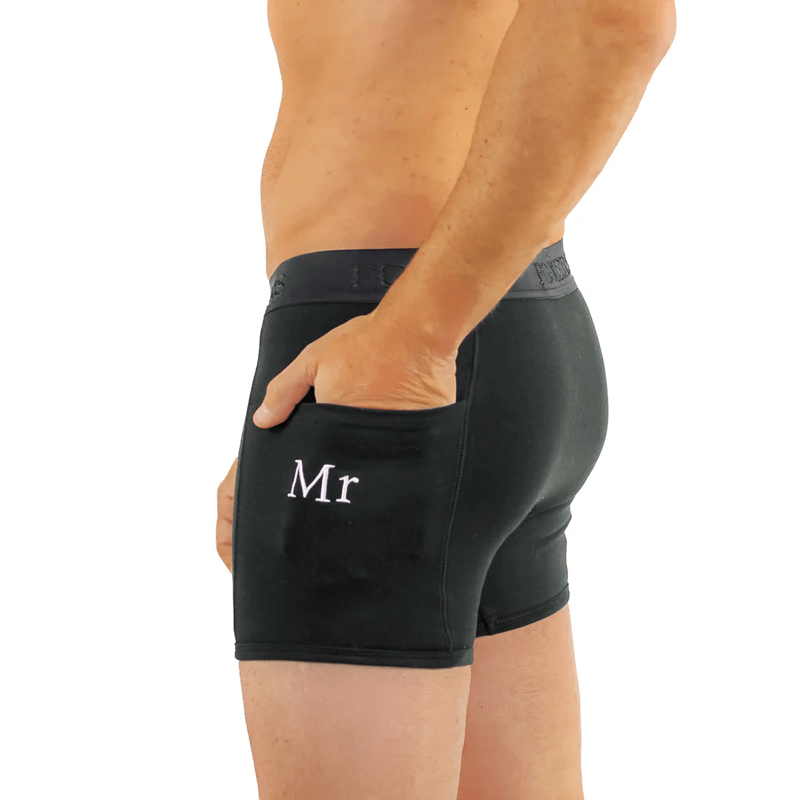 FOXERS  Men's Black Boxer Briefs Mr Embroidered