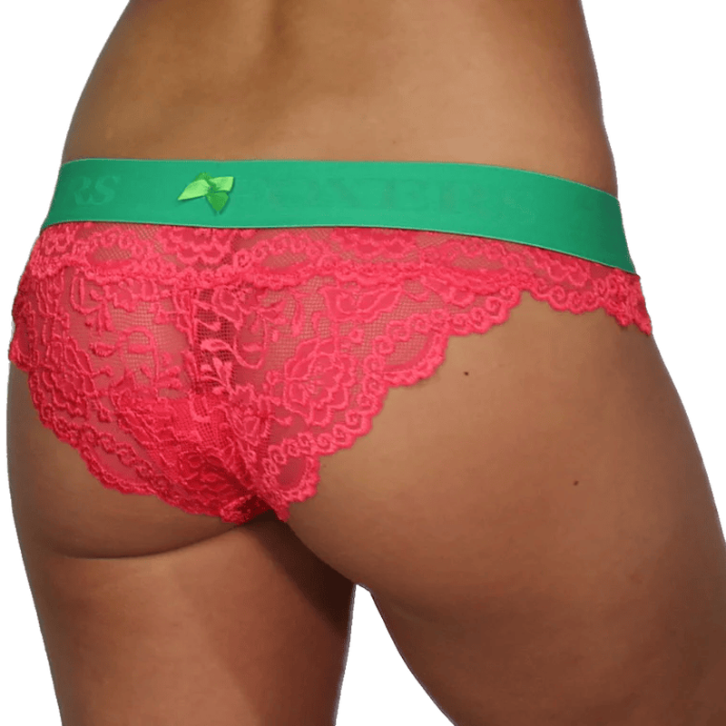 Watermelon Berry Lace Bikini Brief with Kelly Green Logo band