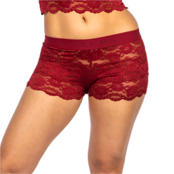 Black Cherry Lace Boxer with FOXERS logo elastic band