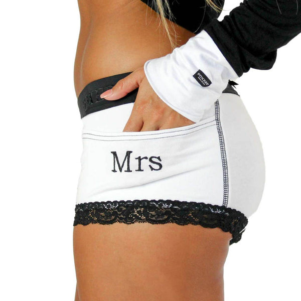 White Mrs Monogrammed Women's Tuxedo Boxer Briefs | FOXERS