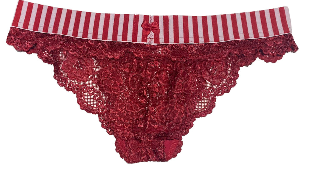 Red & White Stripe FOXERS Lace Bikini Brief
