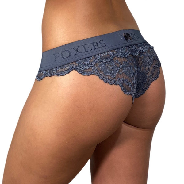 CHARGRAY LACE BIKINI BRIEF WITH FOXERS LOGO BAND