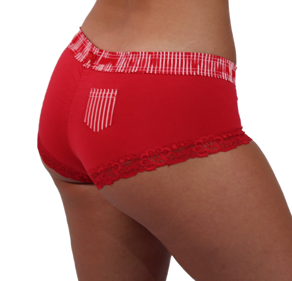 Red Boyshort with Red & White Stripe FOXERS waistband