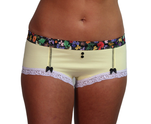 Butter yellow boyshort with floral Foxers band