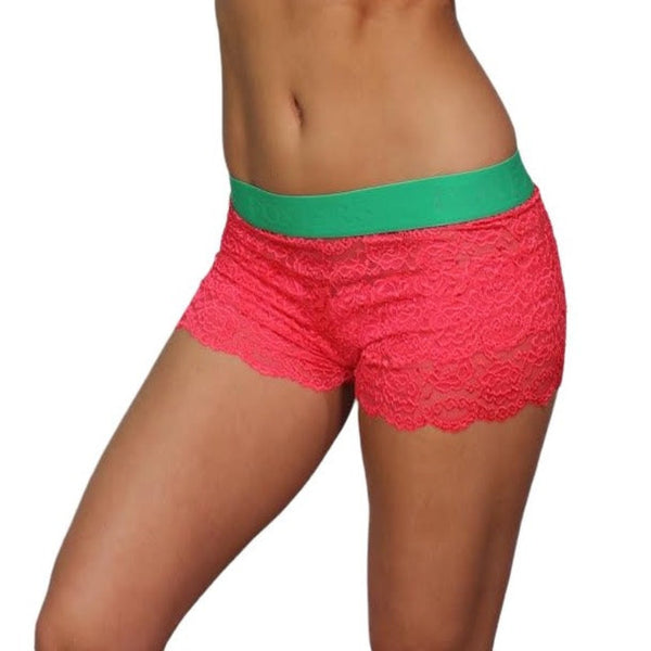 Watermelon Berry Lace Boxer with Kelly Green Logo Band