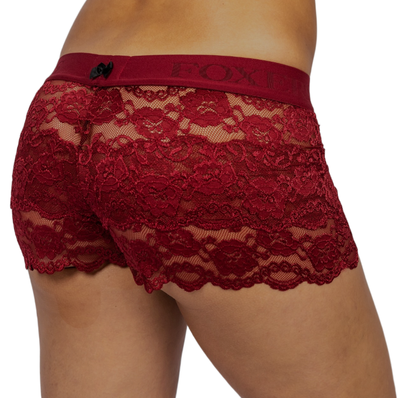 Black Cherry Lace Boxer with FOXERS logo elastic band