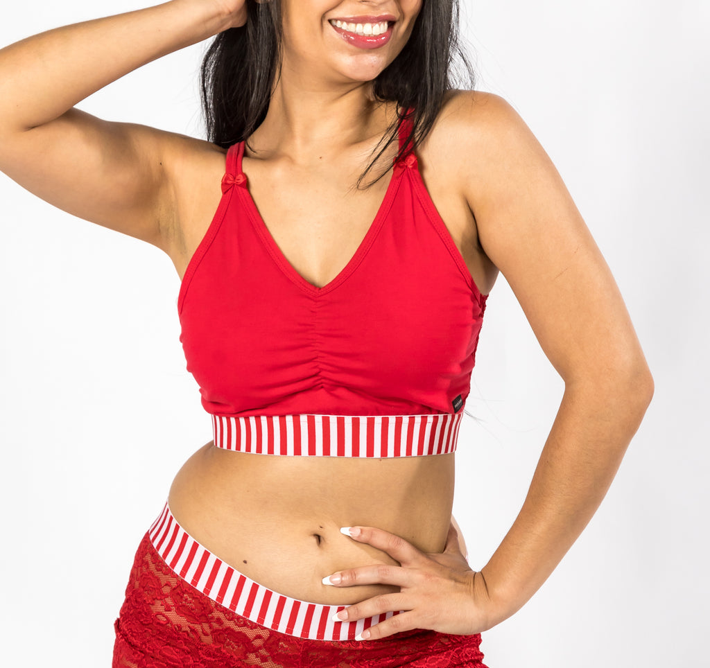 Red & White Stripe FOXERS Crop Top