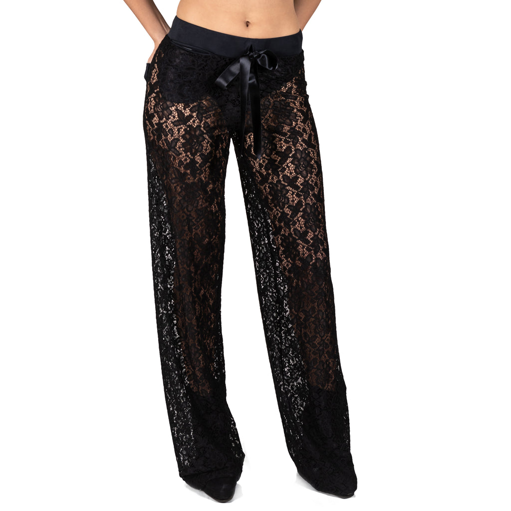 Black Lace Swim Cover Up/  Lounge Pants