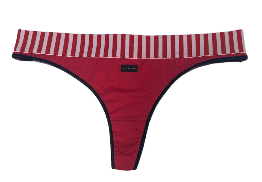 Red FOXERS Thong with Red & White Stripe waistband