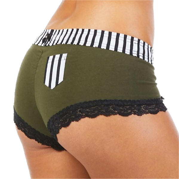 Olive boyshort Foxers black and white stripe band