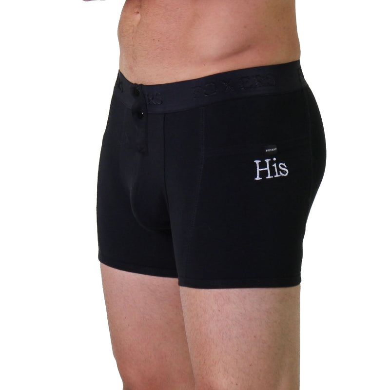 FOXERS Mens Black Boxer Brief His Embroidered