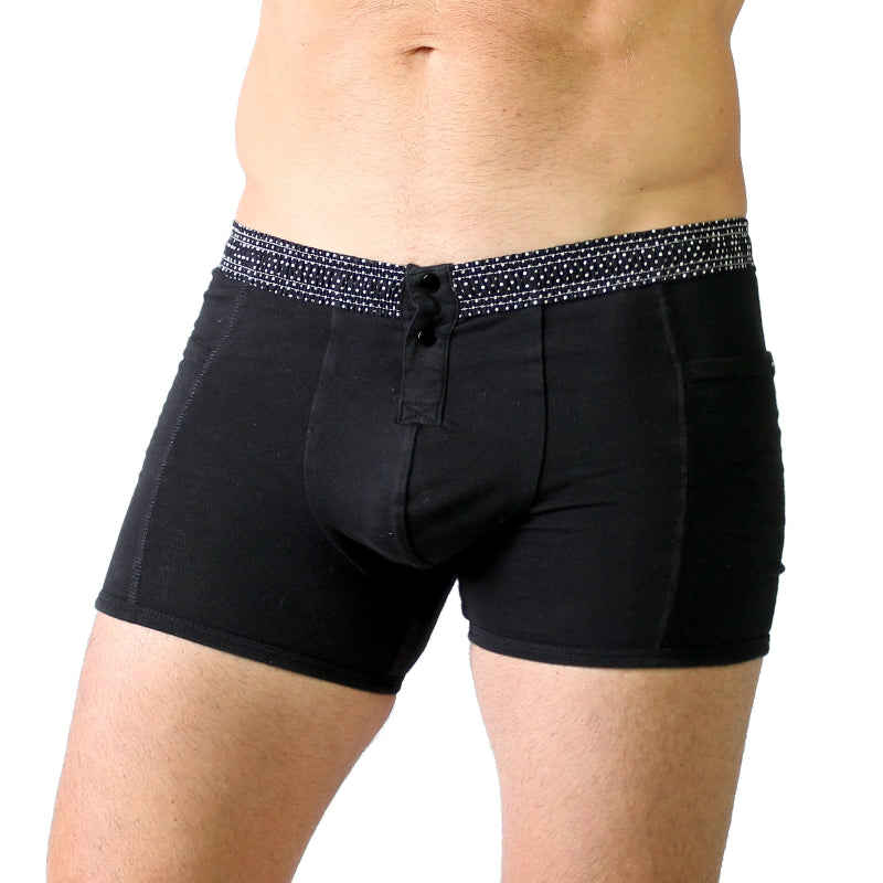 Men's Black Boxer Briefs with Pin Dot Band