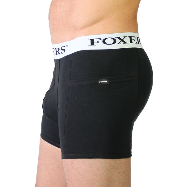 Black mens boxer briefs pockets White logo band (NO Snaps)
