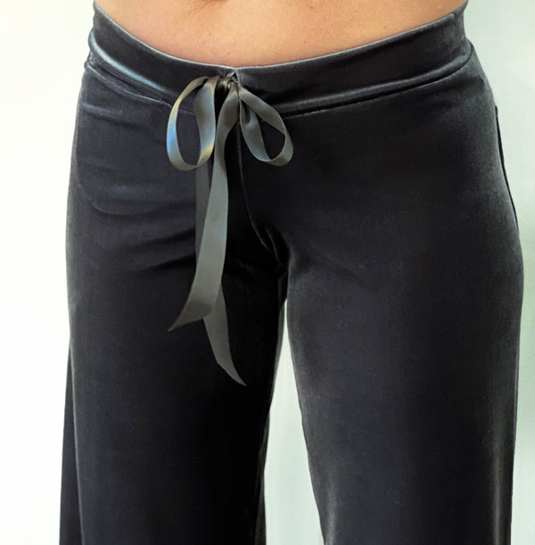 Charcoal gray velvet palazzo pants FOXERS