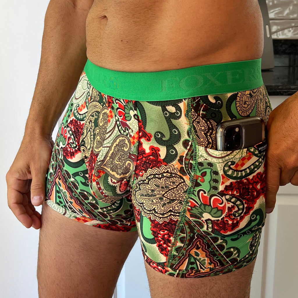 Kelly Green paisley Men's FOXERS boxer briefs