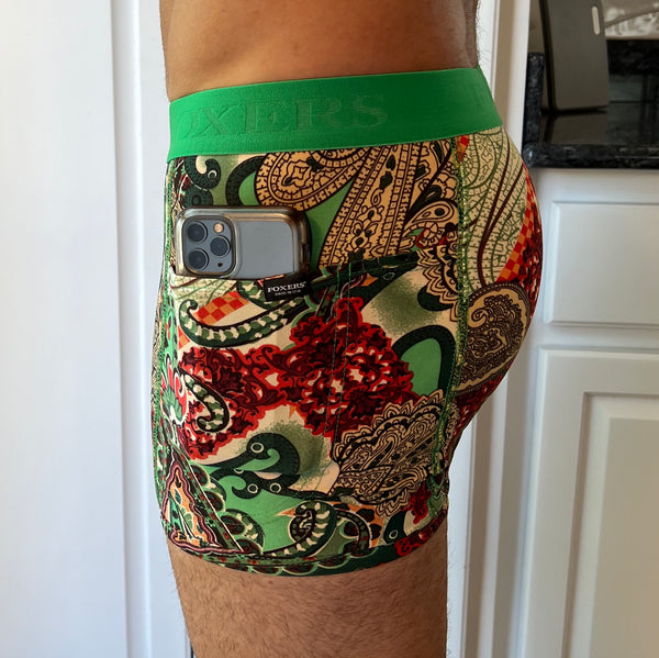 Kelly Green paisley Men's FOXERS boxer briefs