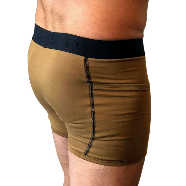 Men's Bronze Boxer Brief with Black logo band and pockets