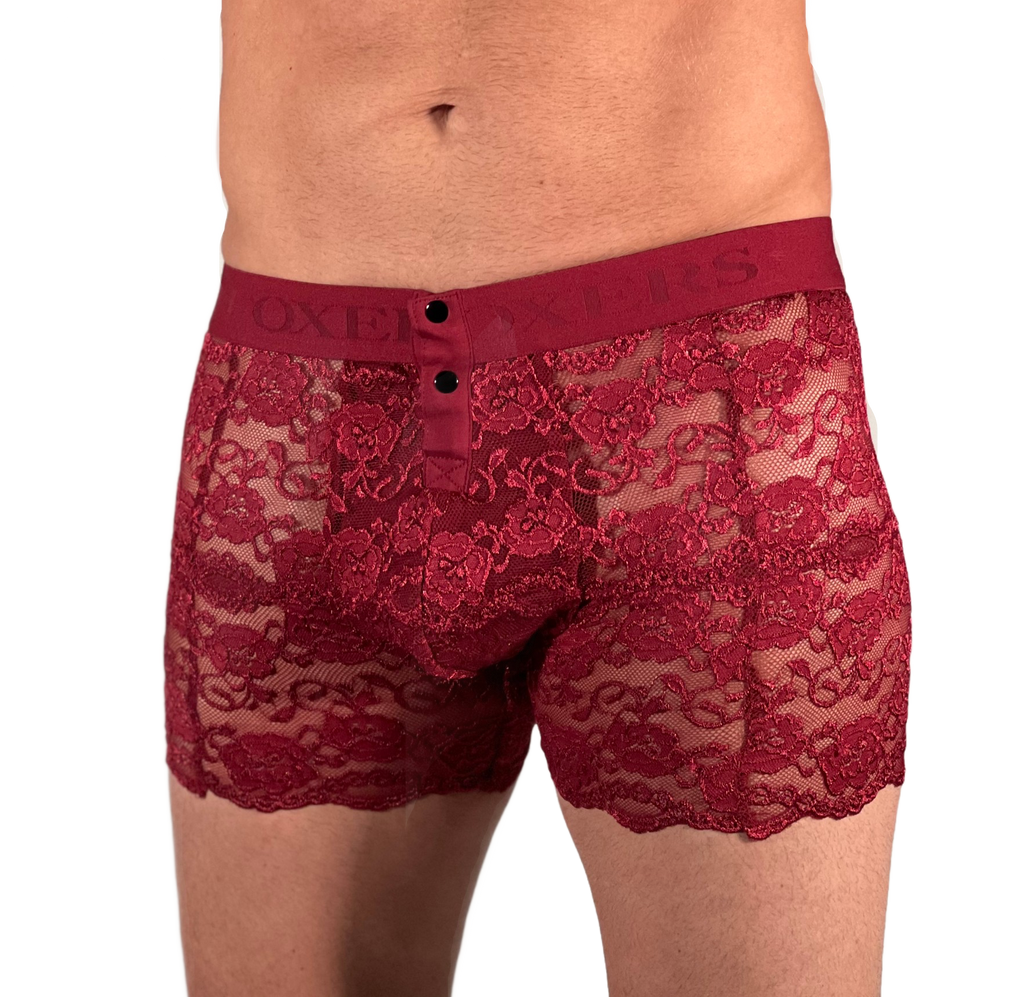 Foxers Men's Black Cherry lace boxer briefs