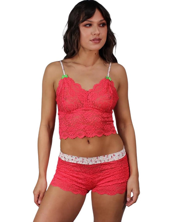 Watermelon Berry Lace Boxer with FOXERS floral waistband