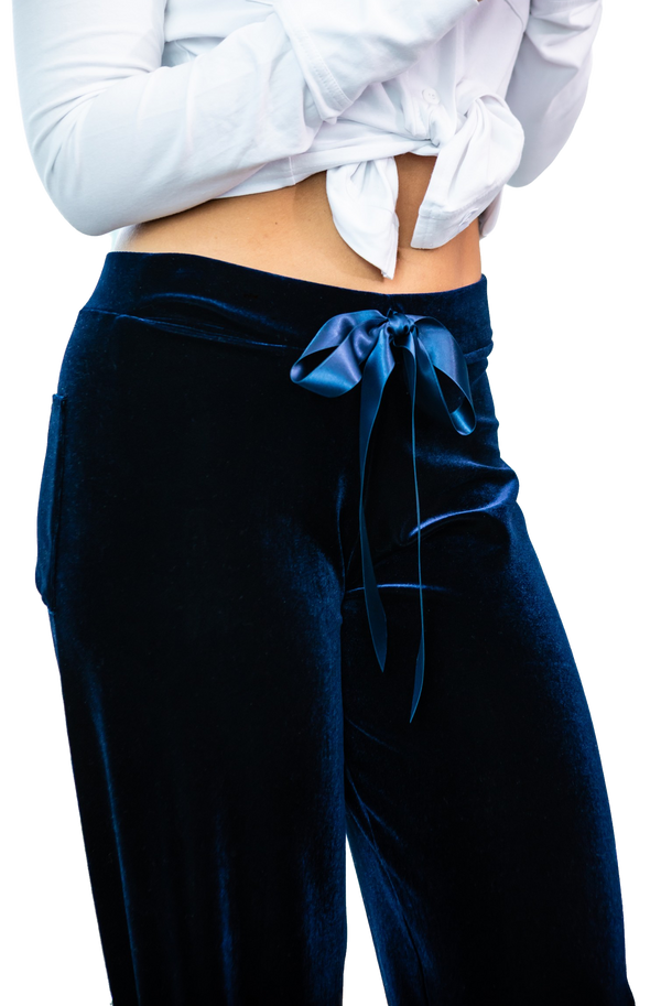 Navy velvet FOXERS palazzo pants