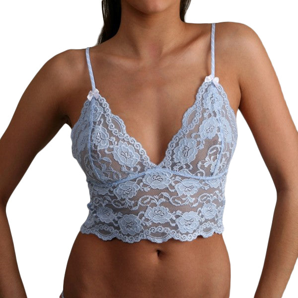 Light Blue Lace Top with Light Blue Polkadot Straps