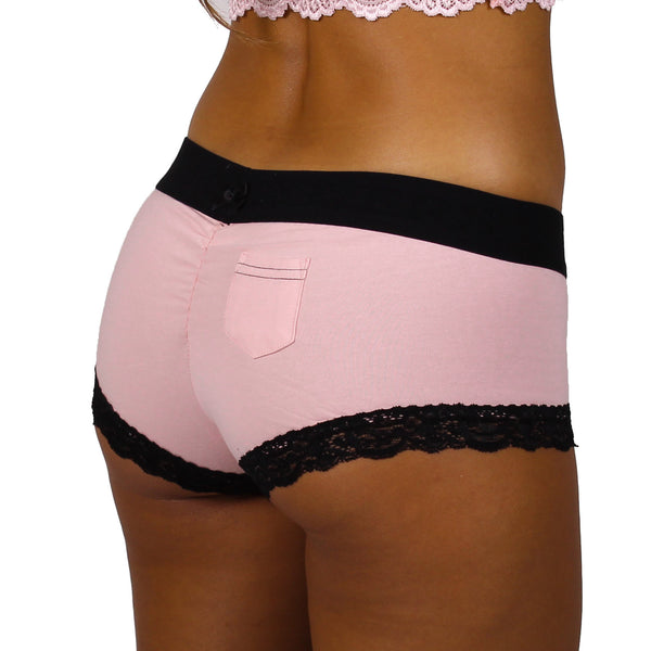 Pink Boyshort  with Black FOXERS logo