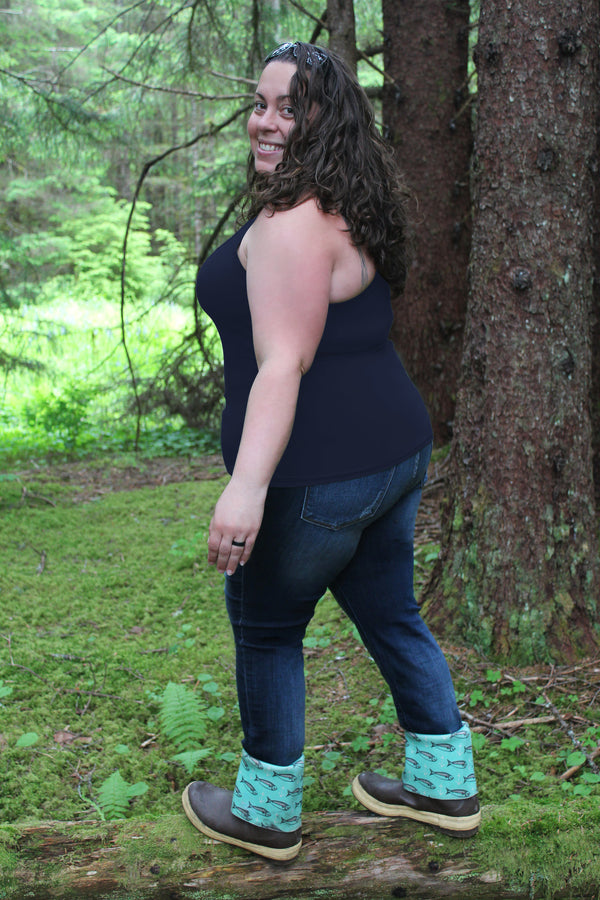 USA Made Midnight Navy Racerback Tank with Shelf Bra