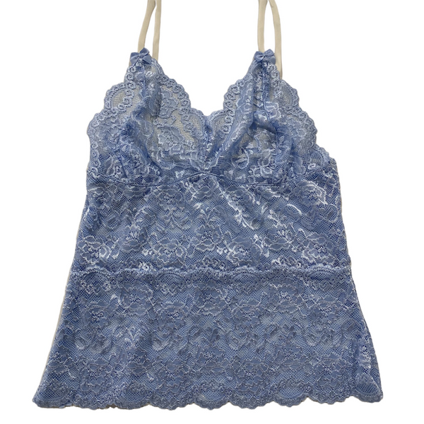 Light Blue Waist Length Lace Camisole with Ivory adjustable straps