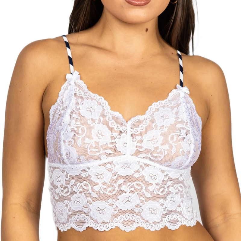 White Lace Camisole with Navy Stripe Adjustable Straps