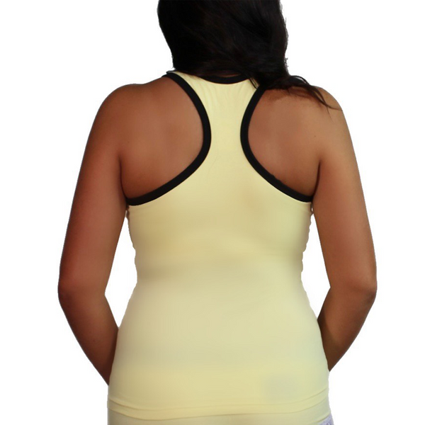 Butter yellow Foxers racerback black trim shelf bra
