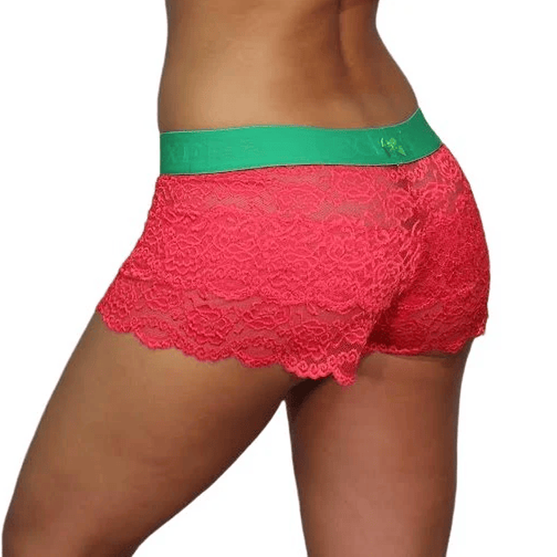Watermelon Berry Lace Boxer with Kelly Green Logo Band