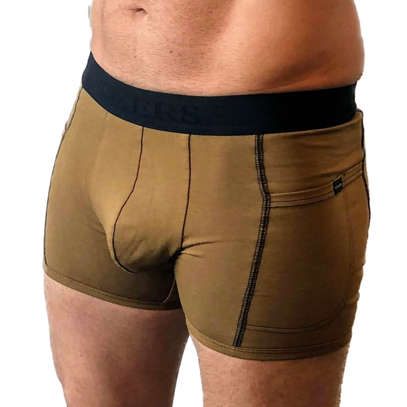 Men's Bronze Boxer Brief with Black logo band and pockets
