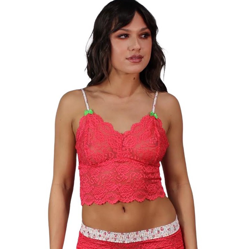 Watermelon Berry Lace Camisole with adjustable floral straps