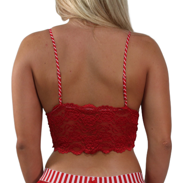 Red Lace Camisole with Red & White Stripe adjustable Straps