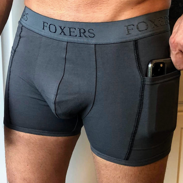 FOXERS Chargray Men's Boxer Brief with pockets