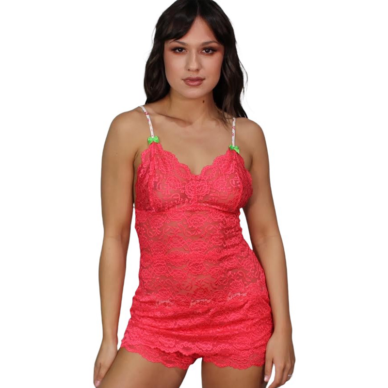 Watermelon Berry 3 Row Lace Camisole with adjustable floral straps